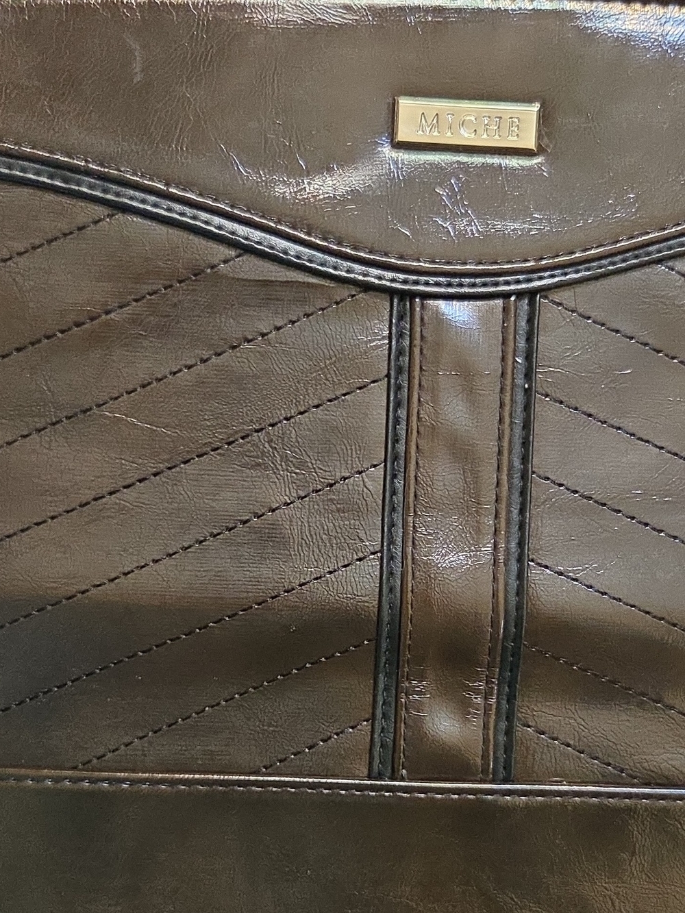 Miche Quilted Classic Bag Shekk Brown Finish Solid Rectangle Silver Hardware